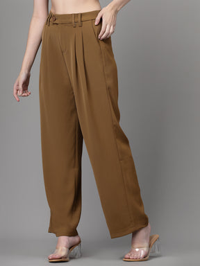 Women Mud Polyester Solid Trouser