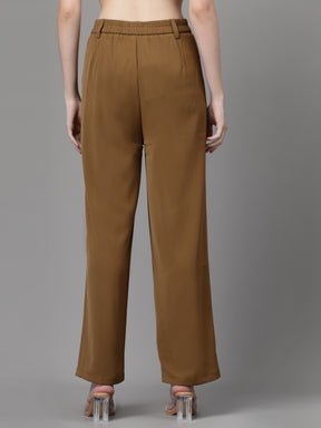 Women Mud Polyester Solid Trouser
