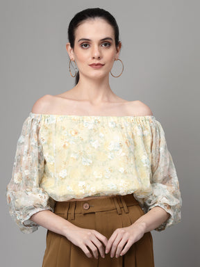 Women Off-Shoulder Printed Cropped  Blouson Top