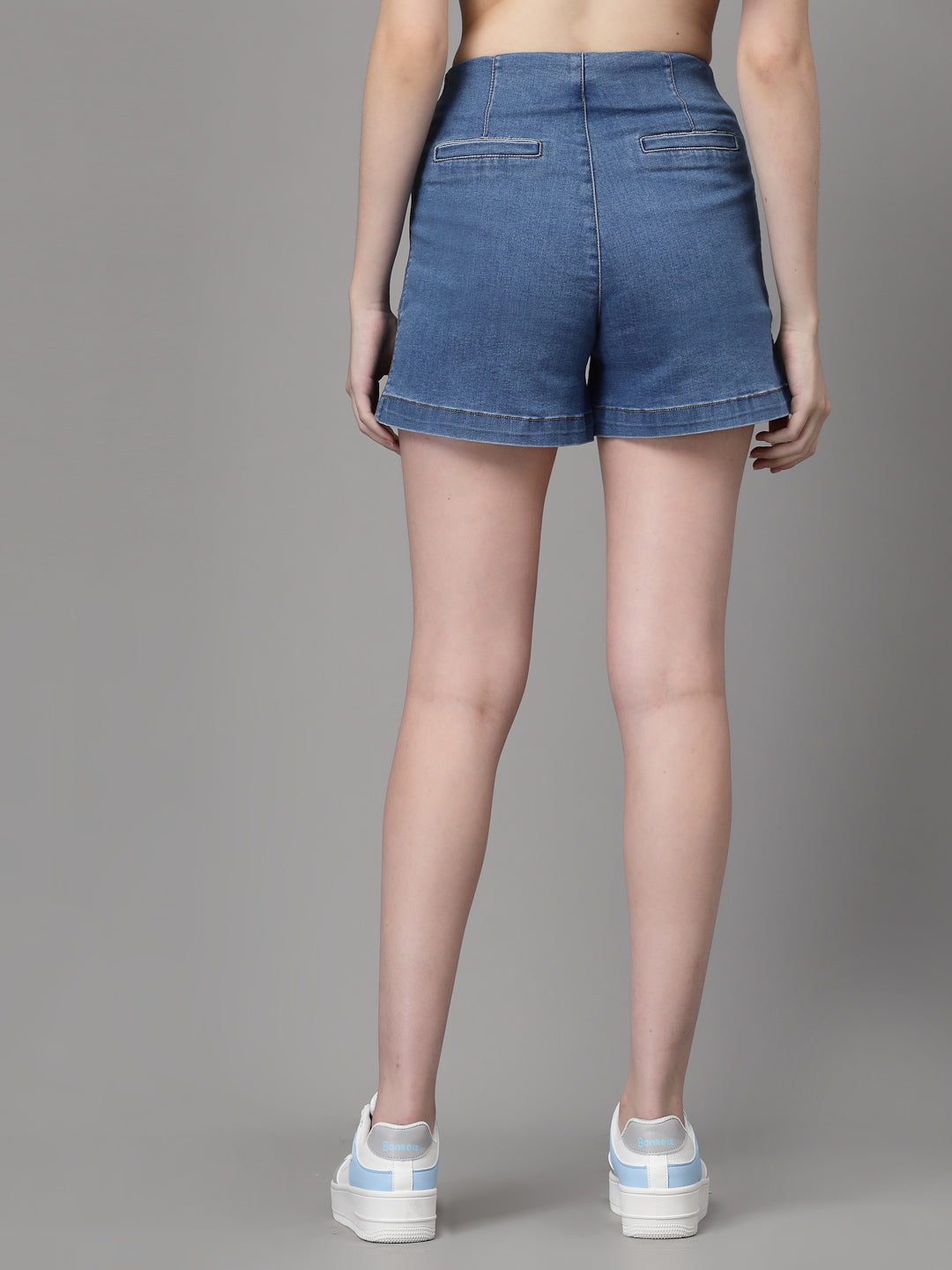 Women Blue Solid Cotton Regular Fit Shorts