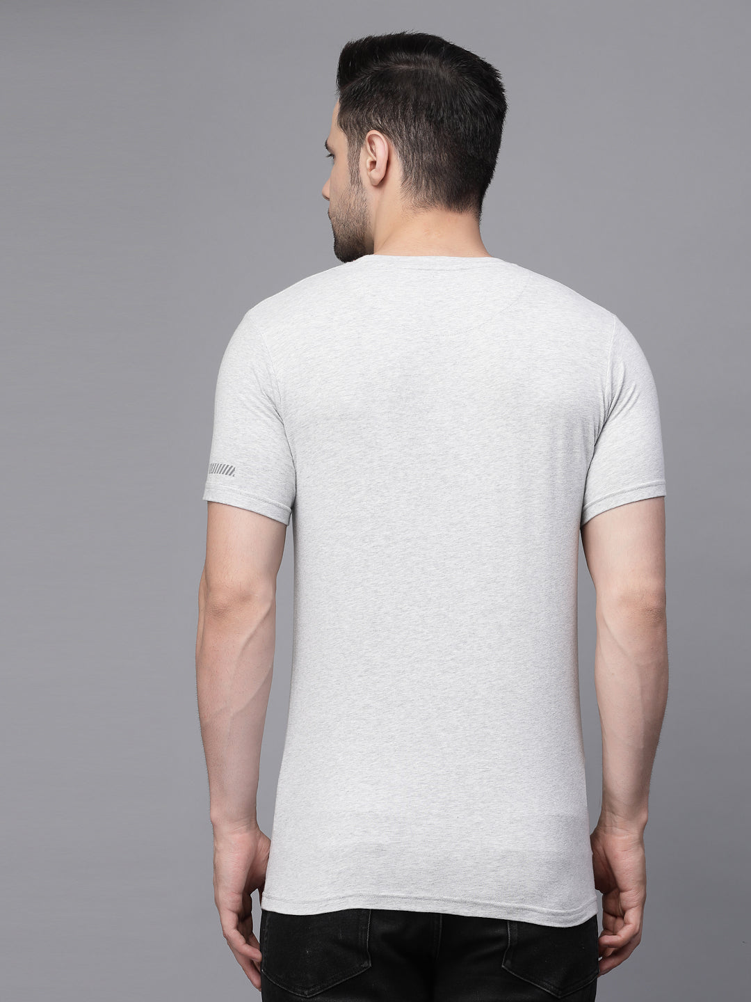 Mens Grey Round Neck Printed T-Shirt
