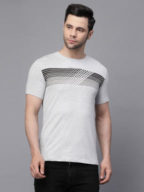 Mens Grey Round Neck Printed T-Shirt