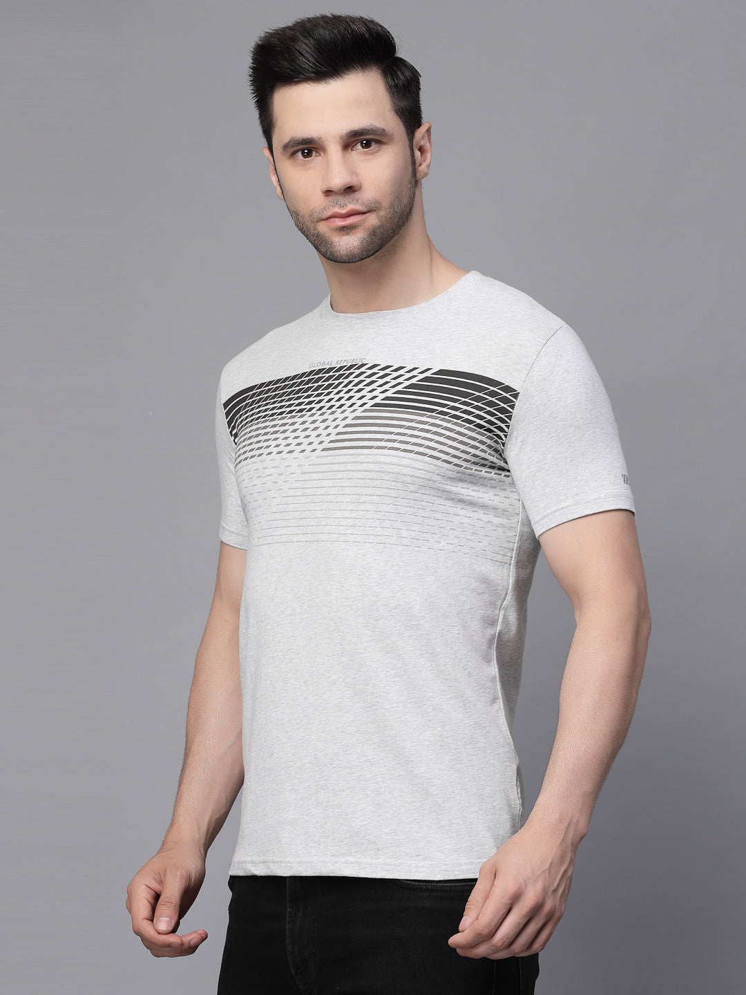 Grey Round Neck Printed T-Shirt - Global Republic