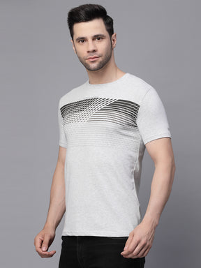 Mens Grey Round Neck Printed T-Shirt