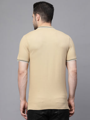 Mens Khaki Collar Neck Solid T-Shirt