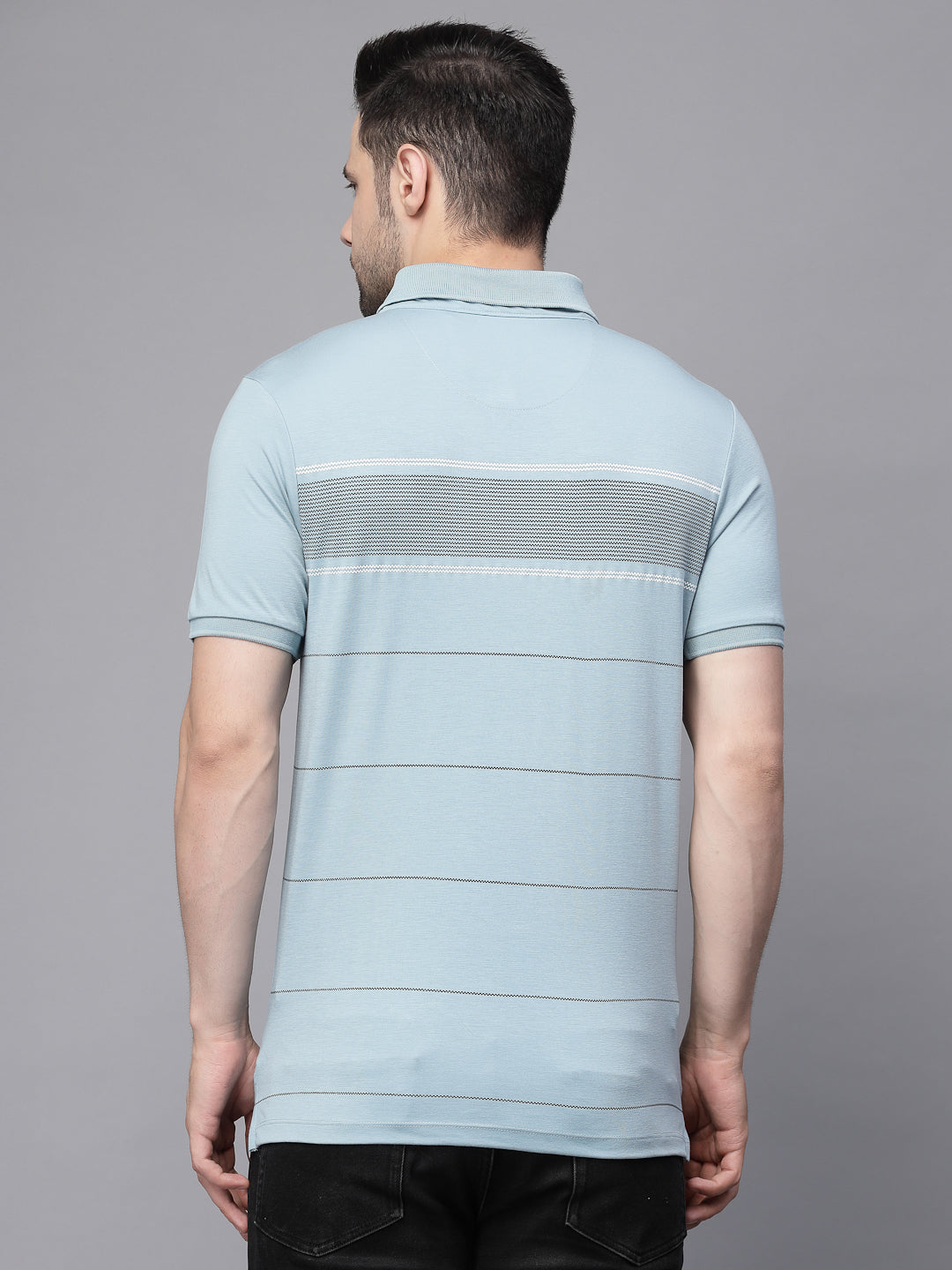Deep Blue Collar Neck Printed T-Shirt - Global Republic