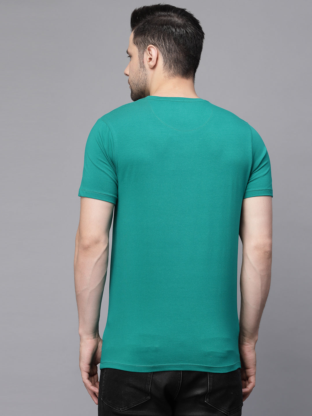 Mens Green Round Neck Printed T-Shirt