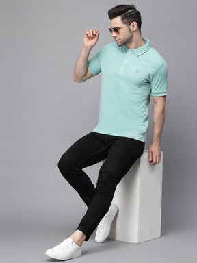 Mens Sage Green Collar Neck Solid T-Shirt