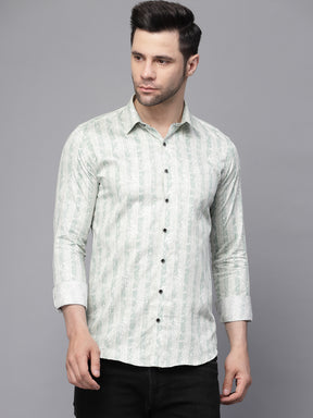 Mens Green Striped Full Sleeve Casual Shirt