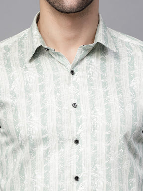 Mens Green Collar Neck Printed Shirt