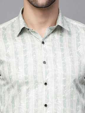 Mens Green Striped Full Sleeve Casual Shirt