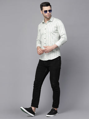 Mens Green Collar Neck Printed Shirt