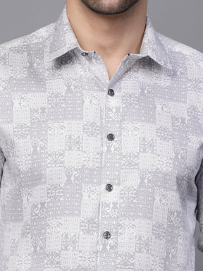 Mens Grey Collar Neck Printed Shirt