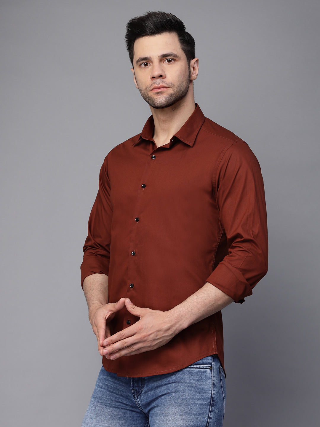 Mens Brick Collar Neck Solid Shirt - Global Republic