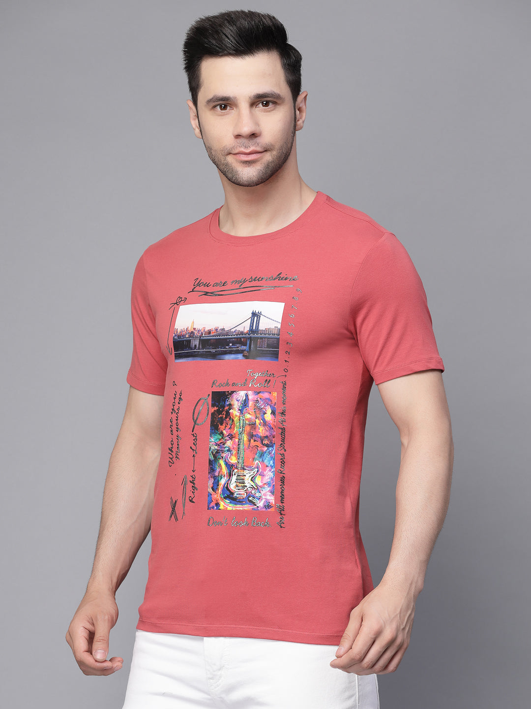 Mens Rust Round Neck Printed T-Shirt - Global Republic