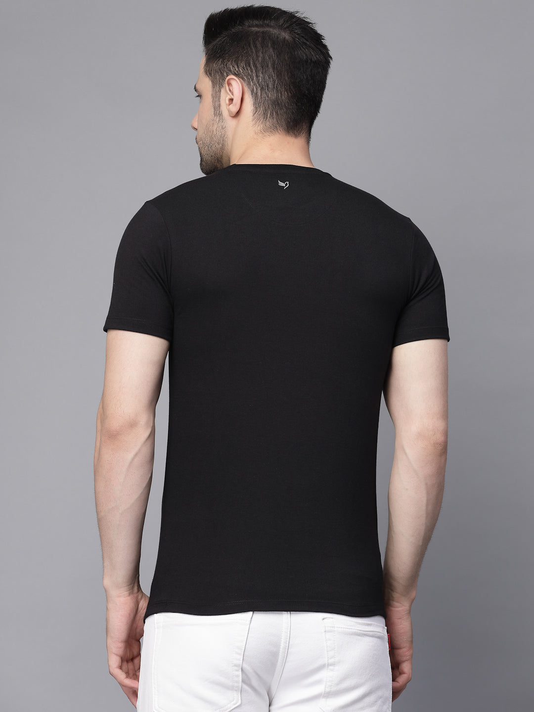 Mens Black Round Neck Solid T-Shirt