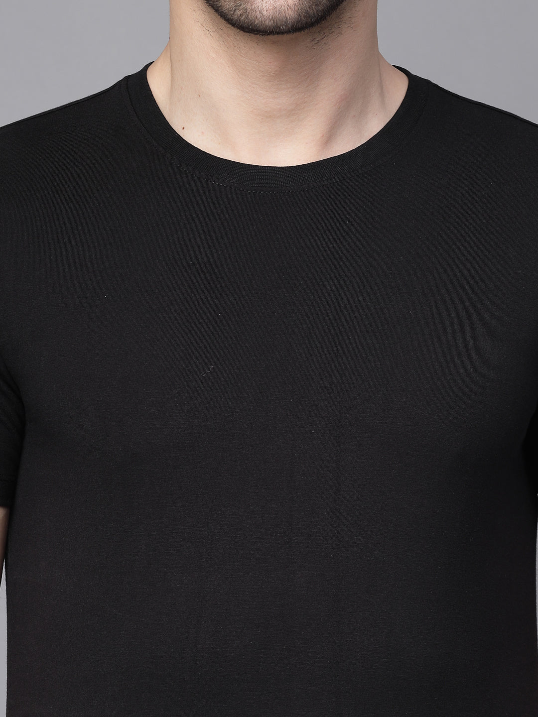 Mens Black Round Neck Solid T-Shirt