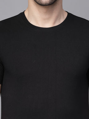 Mens Black Round Neck Solid T-Shirt