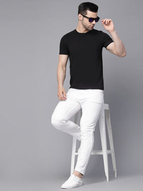 Mens Black Round Neck Solid T-Shirt