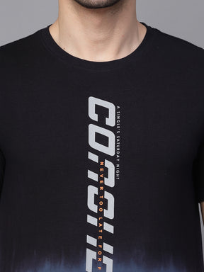 Mens Navy Blue Round Neck Printed T-Shirt