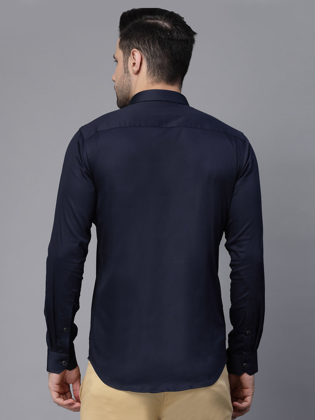 Mens Navy Blue Collar Neck Solid Shirt - Global Republic