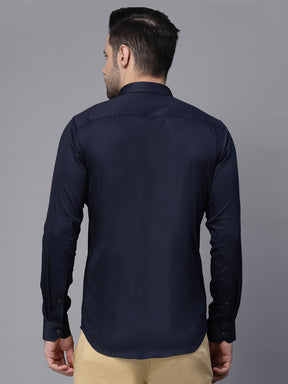 Mens Navy Blue Collar Neck Solid Shirt