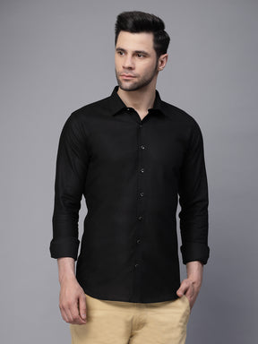 Mens Black Full Sleeve Solid Slim Fit Shirt