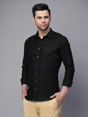 Mens Black Full Sleeve Solid Slim Fit Shirt