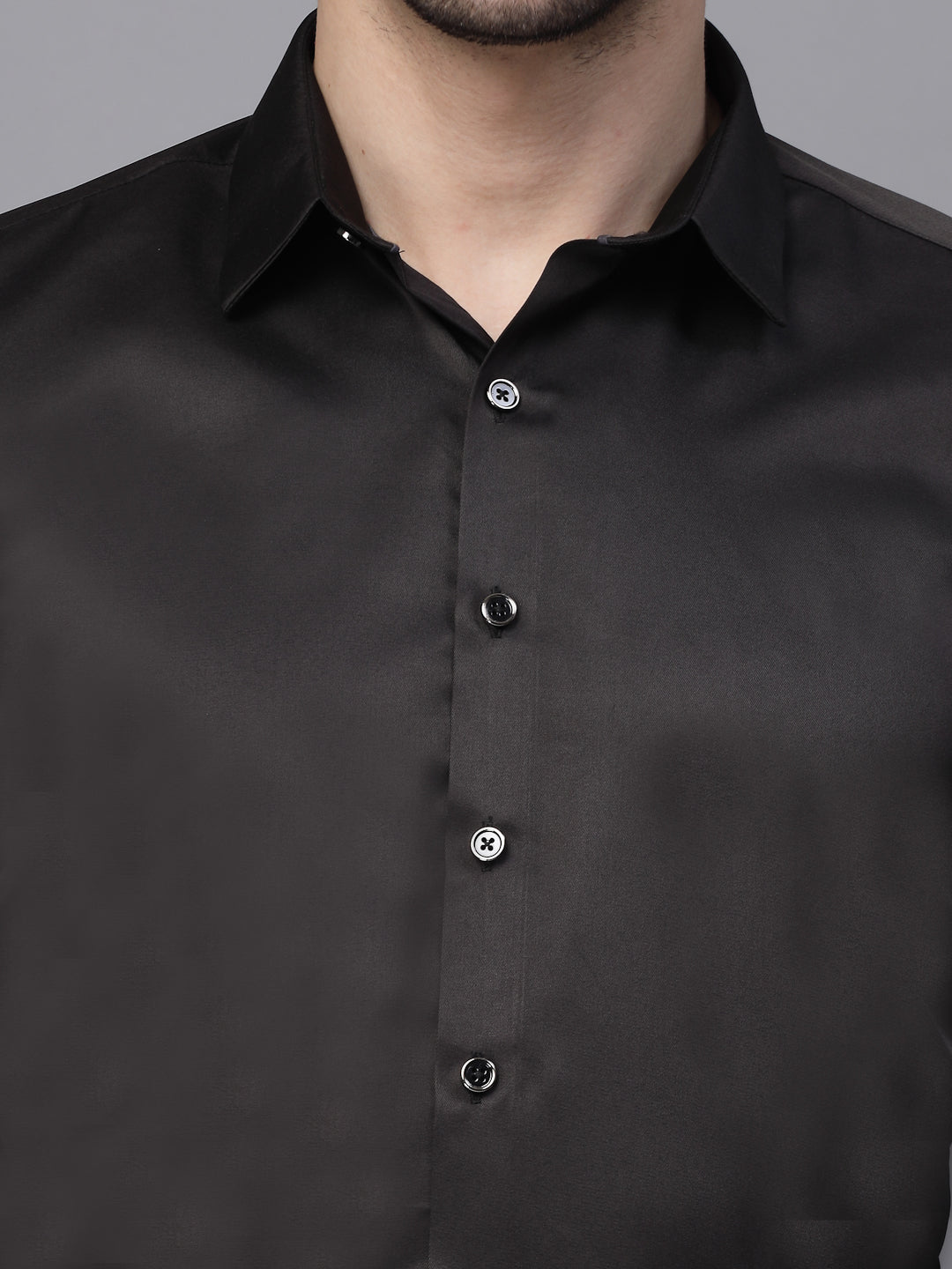 Mens Black Full Sleeve Plain Casual Shirt - Global Republic
