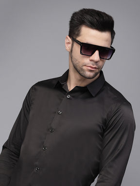 Mens Black Full Sleeve Plain Casual Shirt