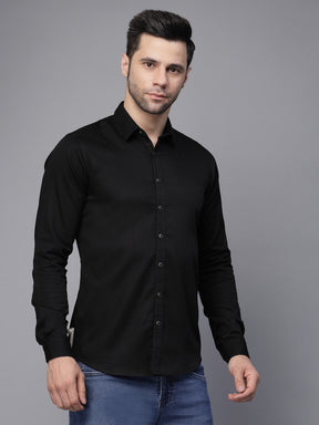 Mens Black Full Sleeve Solid Casual Shirt