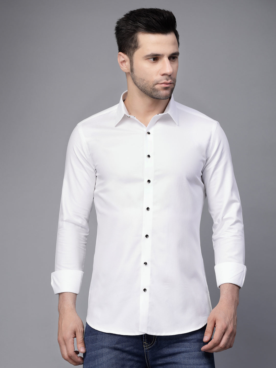 Mens White Collar Neck Solid Regular Shirt - Global Republic