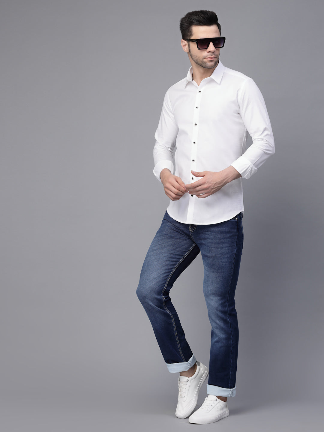 Mens White Collar Neck Solid Regular Shirt - Global Republic