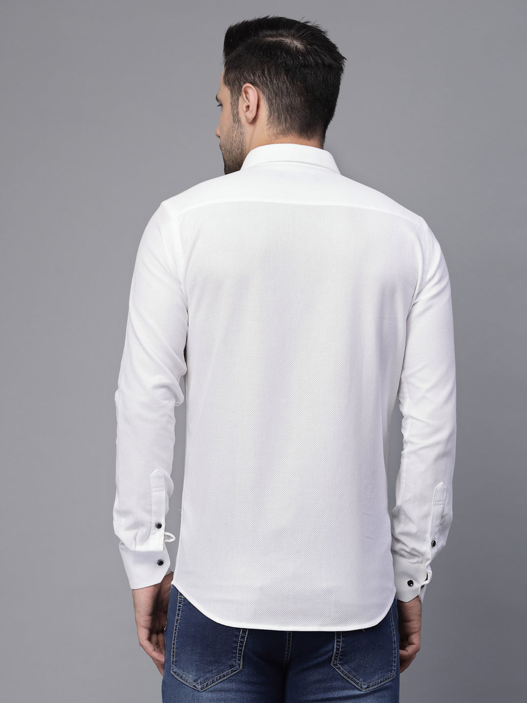 Mens White Full Sleeve  Collar Neck Solid Shirt - Global Republic