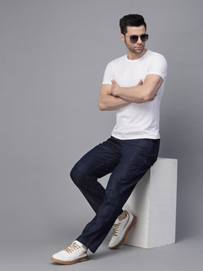 Mens Blue Cotton Solid Jeans