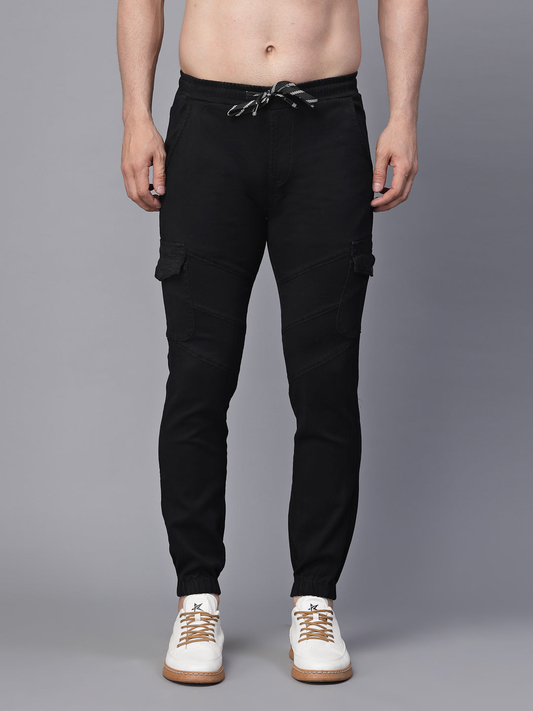 Mens Black Cotton Blend Solid Jogger - Global Republic