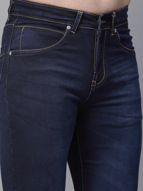 Mens Blue Cotton Solid Rolling up Jeans