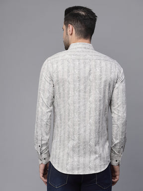 Mens Grey Striped  Full Sleeve Regular Fit Shirt