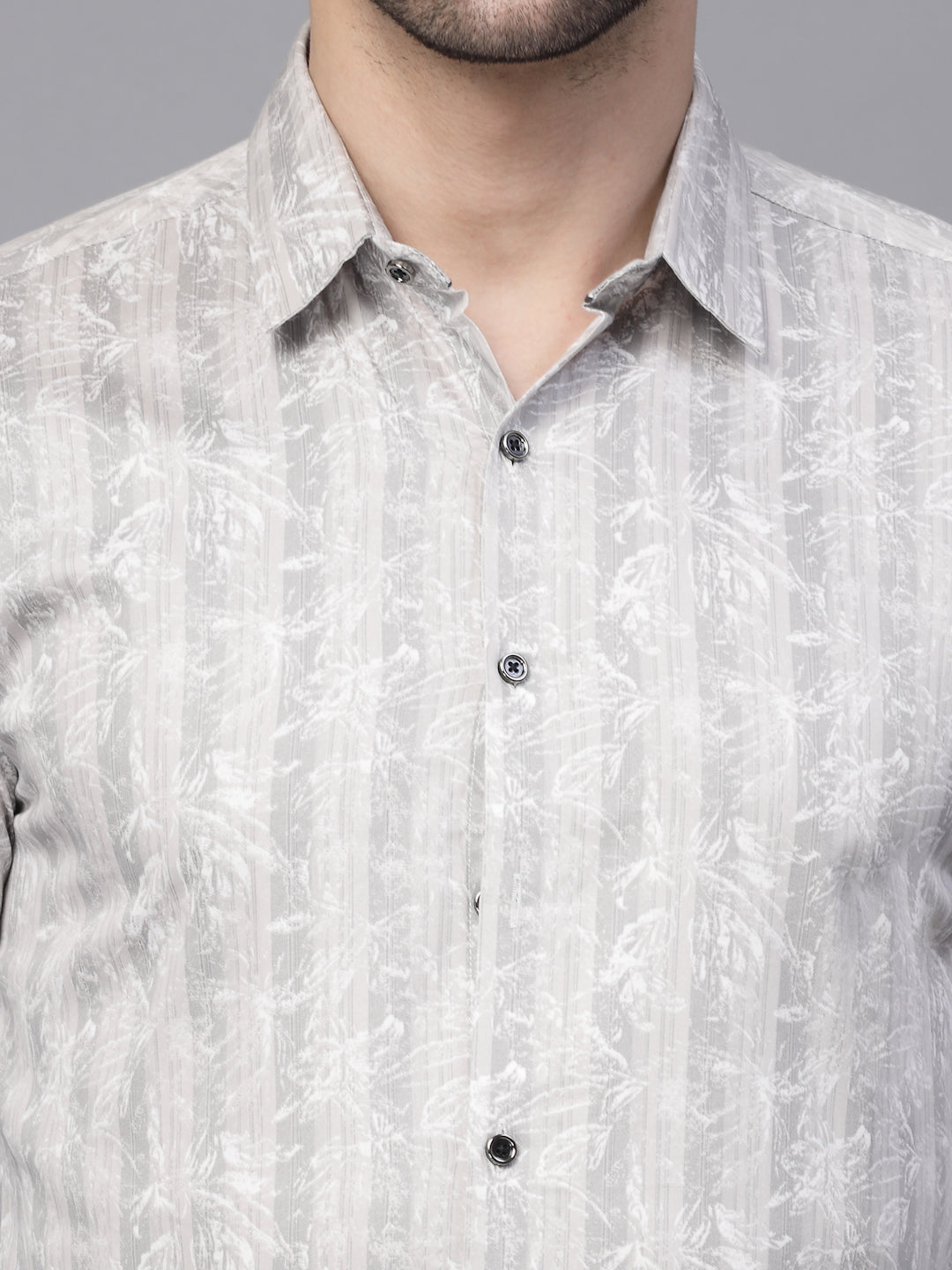 Mens Grey Striped  Full Sleeve Regular Fit Shirt - Global Republic