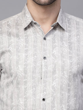 Mens Grey Collar Neck Printed Shirt