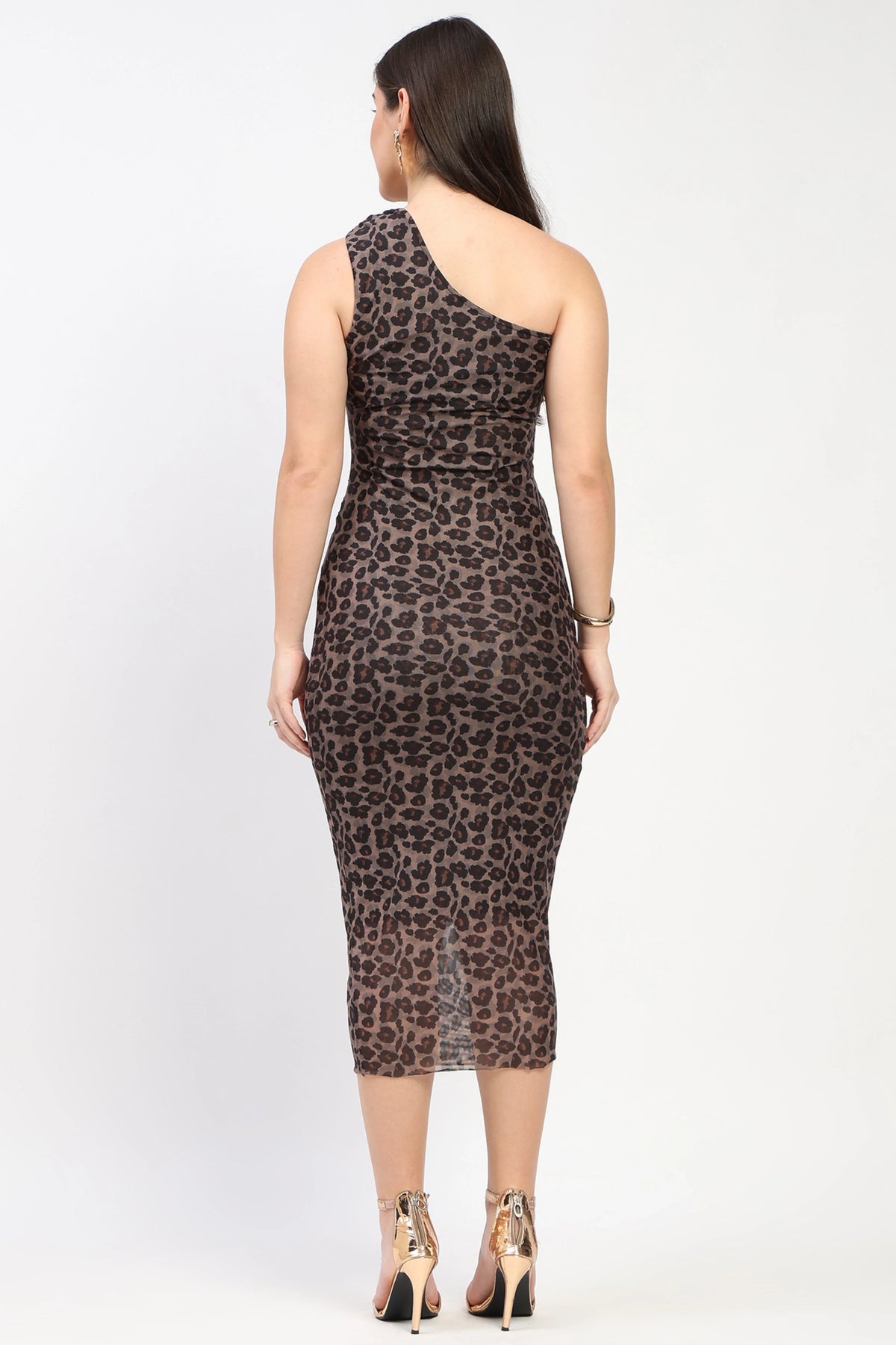 Leopard Print One-Shoulder Midi Dress-Global Republic