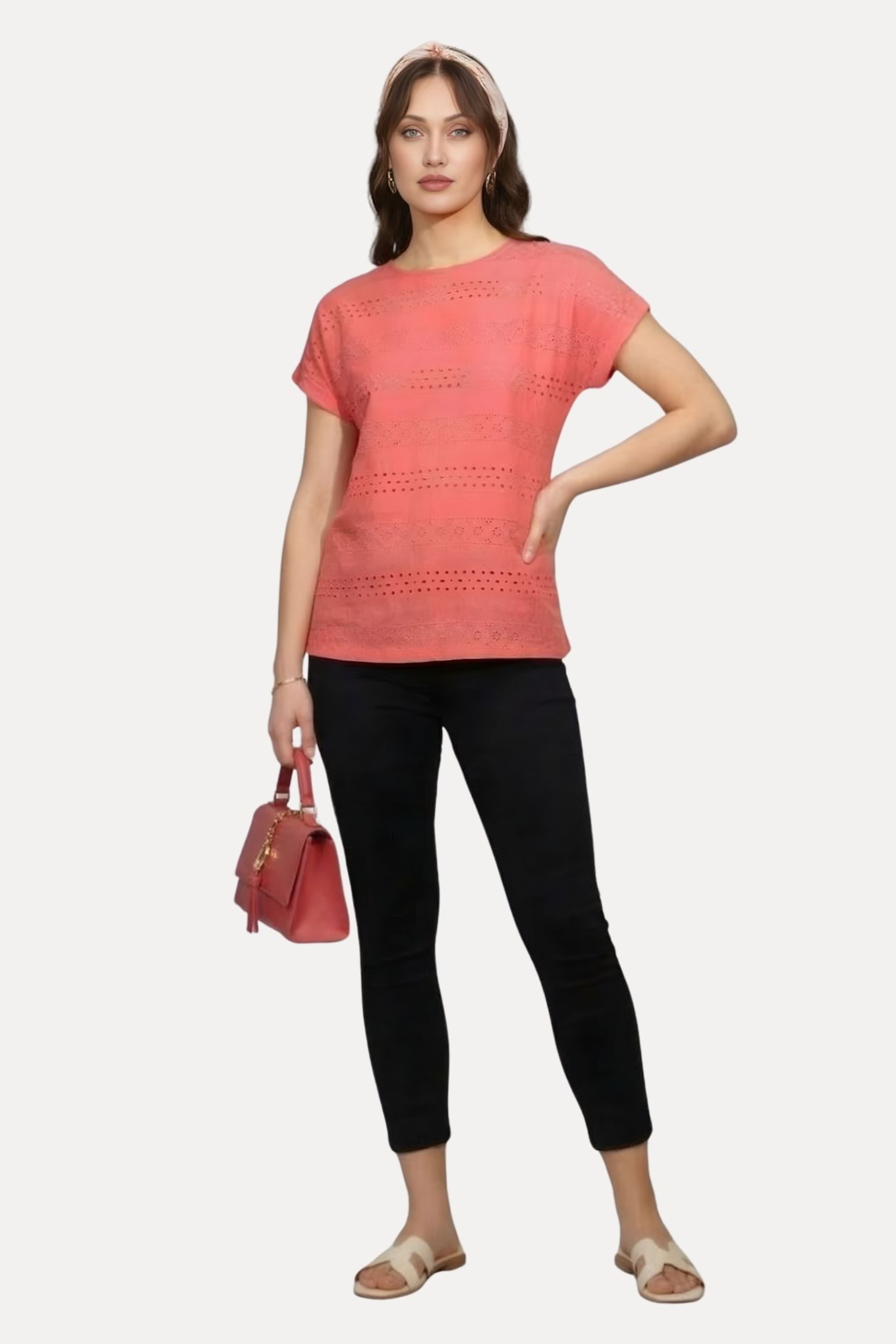 Hot Pink Cotton Schiffli Panel Top