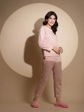 Pink Hosiery Abstract Print Top & Pyjamas Night Suit Set