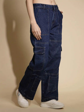 Blue Solid Boyfriend Fit Mid Rise jeans