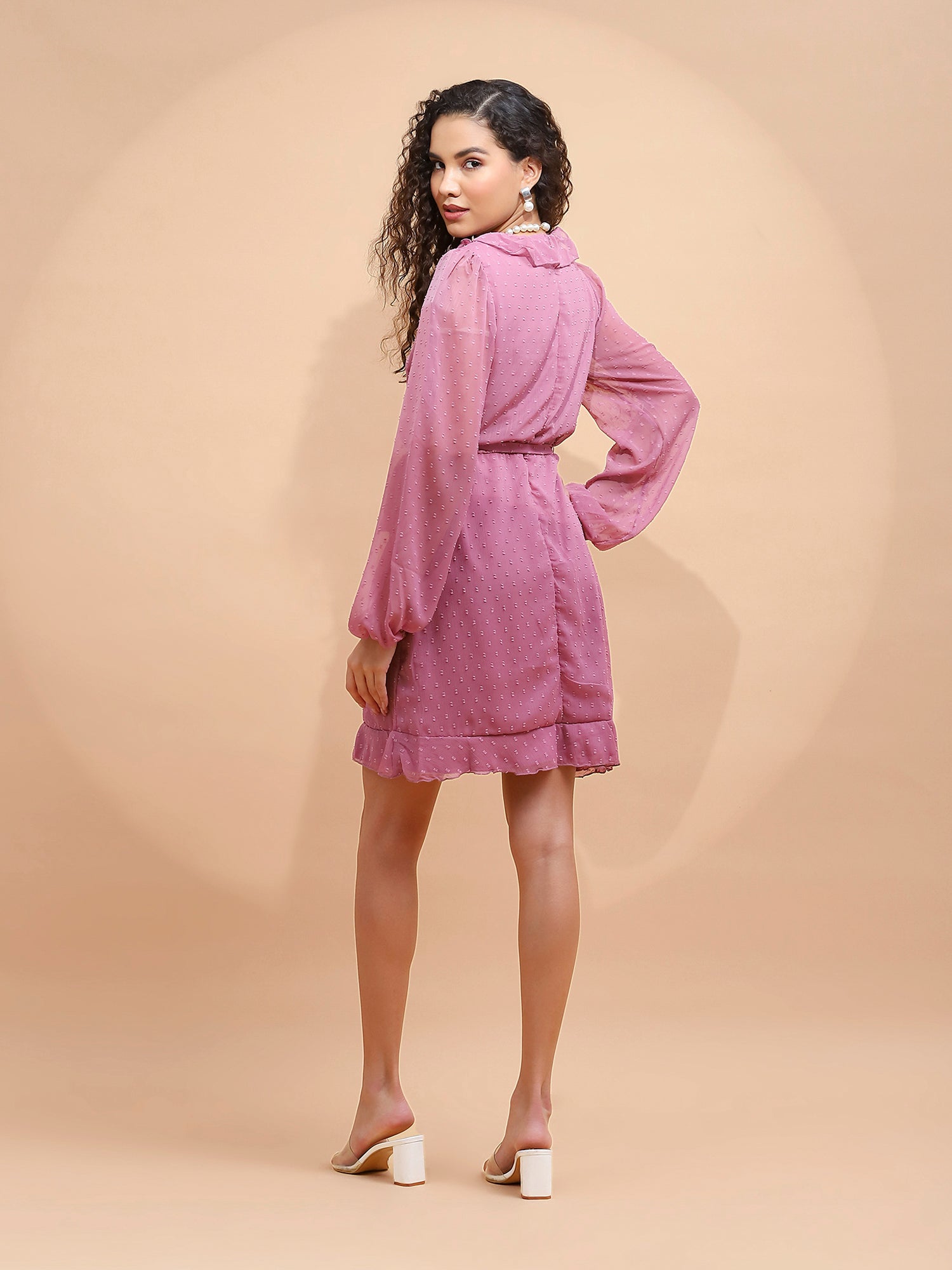 Pink Ruffle V-Neck Wrap Dress - Global Republic