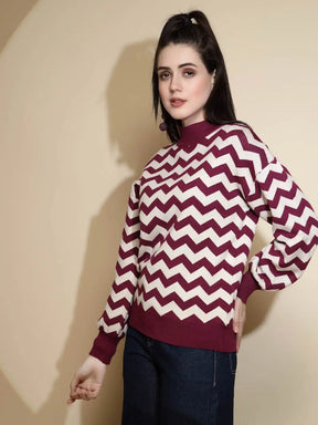 Mulberry Geometric print Full Sleeve High Neck Acrylic Pullover Sweater