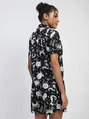 Black Rayon Abstract Print Nightsuit