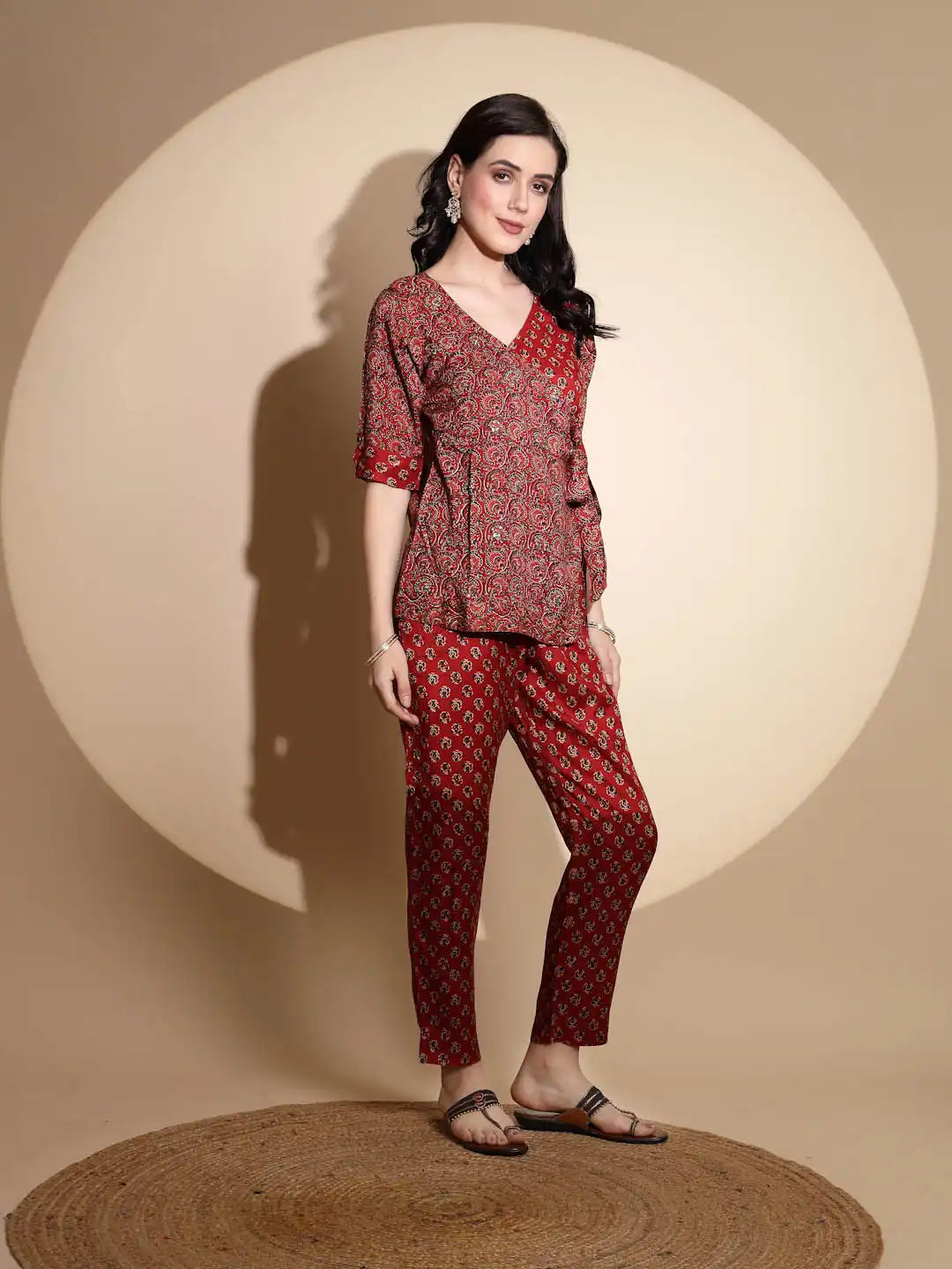Red Embellished Cotton Tunic Set - Global Republic