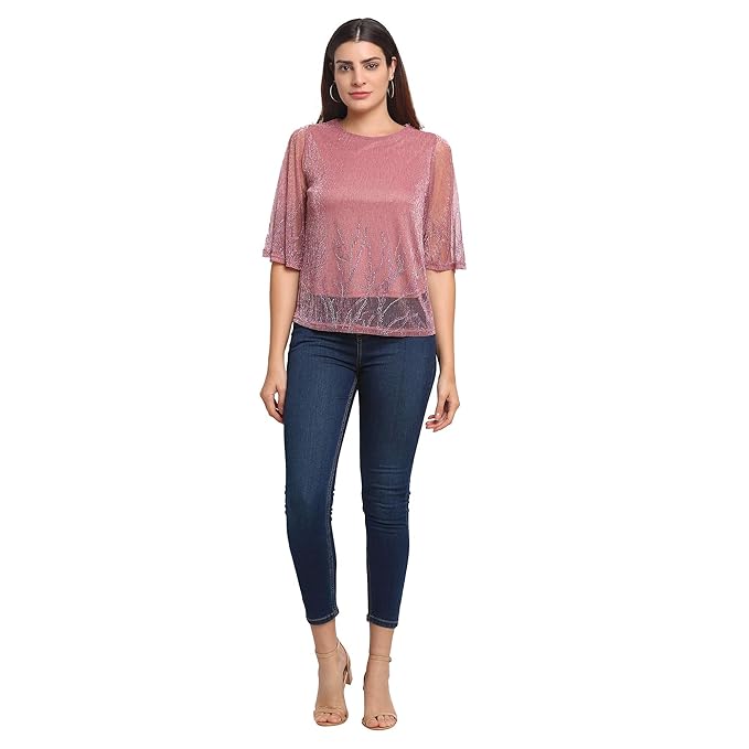 Women Pink Round Neck Solid Top