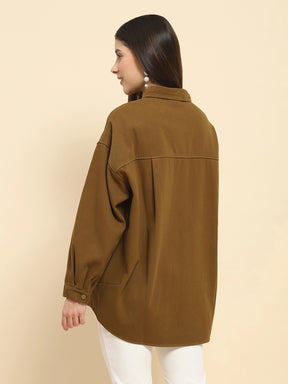 Brown Oversized Fleece Winter Shacket